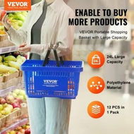 Detailed information about the product Shopping Basket Set of 12 24L Durable Plastic Grocery Basket with Handle and Stand 425 x 295 x 225 mm Portable Shop Basket Bulk Used