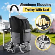 Detailed information about the product Shopping Cart Folding Trolley Dolly Grocery Bag Stair Climbing Wheels Waterproof Aluminum Luggage Storage Basket Market Utility Travel Granny Seat 45L