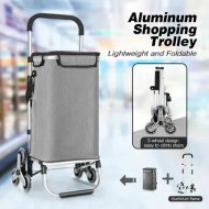 Detailed information about the product Shopping Cart Trolley Wheeled Storage Trolly Bag Grocery Folding Market Utility Granny Stair Climbing Wheels Aluminium 45L Portable Collapsible Travel