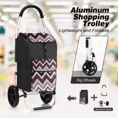 Shopping Trolley Cart with Bags Foldable Aluminium Dolly Grocery Wheeled Waterproof Storage Market Utility Granny Black