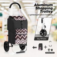 Detailed information about the product Shopping Trolley Cart with Bags Foldable Aluminium Dolly Grocery Wheeled Waterproof Storage Market Utility Granny Black