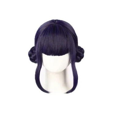 Short Black Purple Cosplay Wig with 2 Buns for Halloween Party Costume