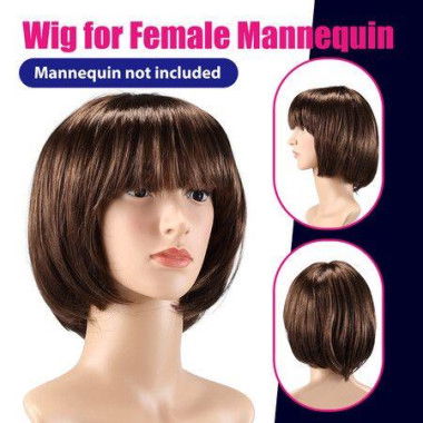 Short Straight Wig Brown Hair Fake False Synthetic Fibre For Women Female Mannequin 25CM