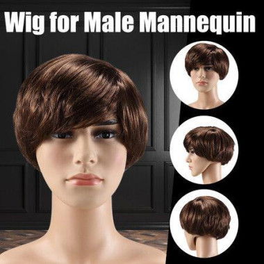 Short Straight Wig Hair Brown Fake False Synthetic Fibre For Men Mannequin 20CM