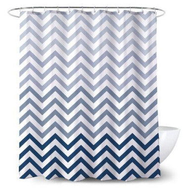 Shower Curtain With Hooks - 72 X 72 Inch Blue Ombre Chevron