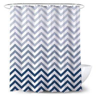 Detailed information about the product Shower Curtain With Hooks - 72 X 72 Inch Blue Ombre Chevron