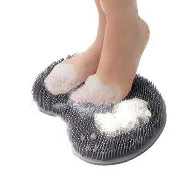 Shower Foot and Back Scrubber Mat, Wall Mounted Shower Foot Scrubber with Suction Cups, Massage Foot Cleaner for Shower (Gray)