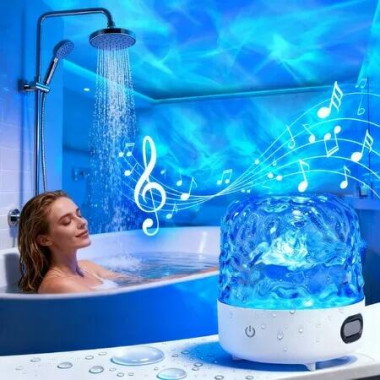 Shower Light with Bluetooth Speaker,Waterproof Shower Lamp with White Noise,16 Colors Ocean Wave Projector Light with Remote & Touch Control,Music Lamps