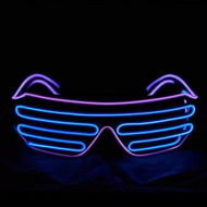 Detailed information about the product Shutter EL Wire Neon Rave Glasses Flashing LED Sunglasses Light Up Costumes For 80s EDM Party RB03 (Purple - Blue)