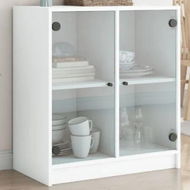 Detailed information about the product Side Cabinet with Glass Doors White 68x37x75.5 cm