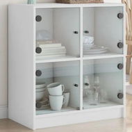 Detailed information about the product Side Cabinet with Glass Doors White 68x37x75.5 cm