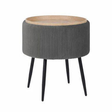 Side Table Storage Ottoman - Velvet Stool Footstool CLEO - GREY
