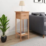 Detailed information about the product Side Table with Drawer 25x25x60cm Solid Wood Walnut