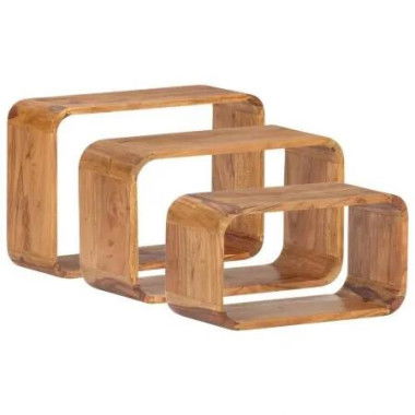 Side Tables 3 pcs Solid Acacia Wood Sheesham Finish