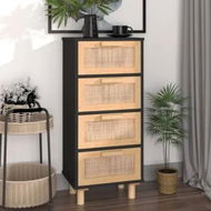 Detailed information about the product Sideboard Black 40x30x90 cm Solid Wood Pine and Natural Rattan