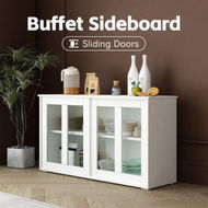 Detailed information about the product Sideboard Buffet Table Console Hallway Kitchen Pantry Storage Cabinet Cupboard Wine Organiser Stackable White Glass Doors