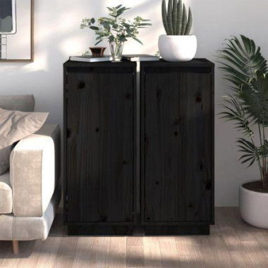 Sideboards 2 Pcs Black 31.5x34x75 Cm Solid Wood Pine.