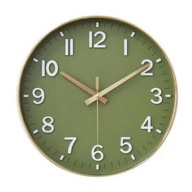 Silent Wall Clock Battery Operated 12 Inch Non Ticking Modern Living Room Bedroom Kitchen Office Classroom Decor Olive Green Gold Stylish Timepiece