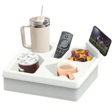 Silicone Couch Tray Cup Holder Sofa Organiser with Phone Slot Anti-Spill Caddy for TV Remote,Snacks,Drink