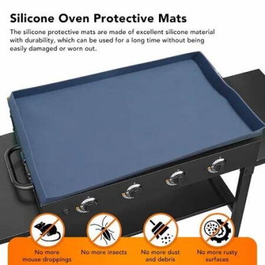 Silicone Grill Mat,Anti Sticky Full Cover Griddle Cover Silicone Cooking Mat Drip Pan Liners Griddle Mat for Outdoor Barbecue 28inch Blue
