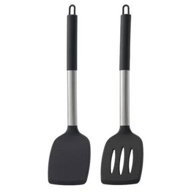 Silicone Spatula Set of 2 Heat-Resistant Kitchen SaptulaTurner with Stainless Steel Handles,Slotted & Solid Spatulas for Nonstick Cookware