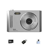 Detailed information about the product Silver Student Digital Camera HD DualLens 50MP 8x Zoom Beauty Filter FrontBack Cameras 32G Memory Card