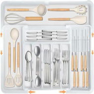 Detailed information about the product Silverware Organizer Expandable Large Kitchen Drawer Organizer Utensil Organizer with 2 Removable Knife Blocks,Cutlery Tray Drawer Dividers (White)