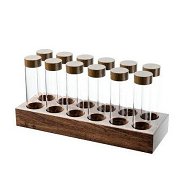 Detailed information about the product Single Dose Coffee Bean Storage Tubes Coffee Bean Cellar 12Pcs Dosing Glass Vials With Lids (2Oz) Wooden Display Stand And Funnel