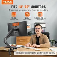 Detailed information about the product Single Monitor Mount, Supports 13'-32' (330-813 mm) Screen, Fully Adjustable Gas Spring Monitor Arm, Hold up to 9.1 kg, Computer Monitor Stand Holder with C-Clamp/Grommet Mounting Base, VESA Mount Bracket