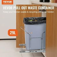 Detailed information about the product Single Pullout Waste Container Kitchen Trash Can 29L with Handle Grey