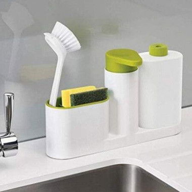 Sink Tidy Set Plus 3 In 1 Stand For Kitchen Sink With Liquid Soap Dispenser And Cleaning Cloth Holder