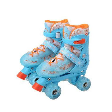 Size M (31-34) Ice Blue Double-Row Roller Skates Shoes 4 Sizes Adjustable Roller Skating Suitable For Beginners.