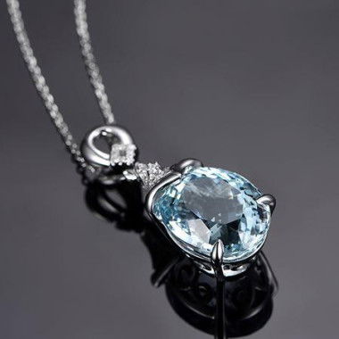 Sky Blue Topaz Faceted Oval Cut Stone Pendant Necklace