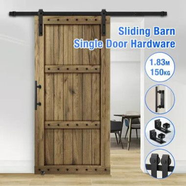 Sliding Barn Door Hardware Kit 1.83m Track Roller Bottom Floor Guide Gate Handles Carbon Steel Slide Shed Bedroom Office Single Doors