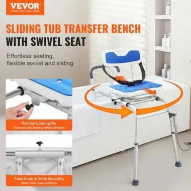 Sliding Tub Transfer Bench Shower Chair with 360 Degree Swivel Seat 400LBS