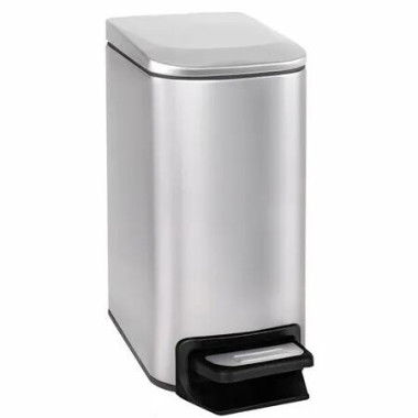 Slim Bathroom Trash Can with Lid Soft Close,6 L/1.6 Gallon Stainless Steel Garbage Can with Removable Inner Bucket,Step Pedal,Small Trash Cans for Bedroom,Office,Kitchen (Silver)