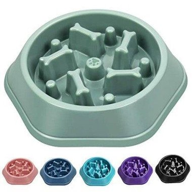Slow Feeder Dog Bowl Anti-Choking Slower Feeding Puzzle Bowl Interactive Bloat Stop Food Dishes Non-Slip Lick Treat For Small Medium Dogs (Green)