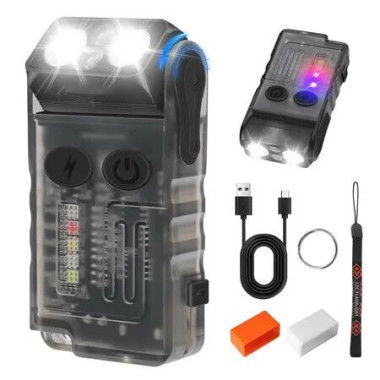 Small Powerful EDC Flashlight High Lumen 1000LM USB C Rechargeable Mini LED Keychain with Clip COB Side Light Magnetic Base Beep Alarm 14 Modes IP67