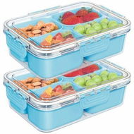 Detailed information about the product Small Snackle Box Container,Divided Serving Tray with Lid,4 Compartment Snack Box Container for Candy,Fruits,Charcuterie,Travel & Parties,Blue