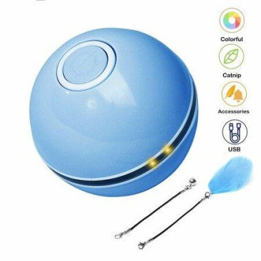 Smart Interactive Cat Toys Colorful LED Self Rotating Ball With Catnip Bell And Feather USB Rechargeable Cat Ball Toy