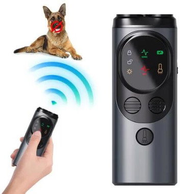 Smart LCD Digital Display Ultrasonic Dog Repeller,Portable Anti Barking Control Device with Strobe Flashlight,Heavy Duty Pet Behavior Trainer Black