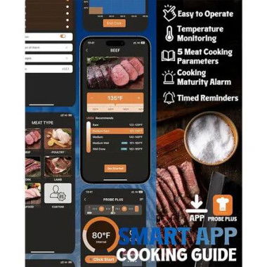 Smart Meat Thermometer with 150 Meters Range for Accurate Temperature Monitoring in Kitchens, Grills, Ovens