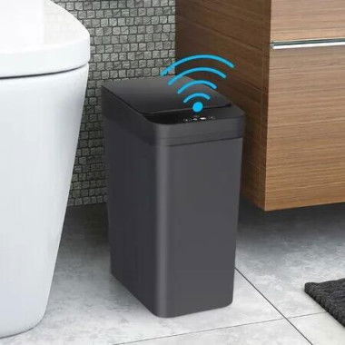 Smart Touchless Bathroom Trash Can with Motion Sensor and Waterproof Lid - 2.2 Gallon Automatic Garbage Bin for Kitchen,Office,Living Room,Toilet,Bedroom,RV (Black)