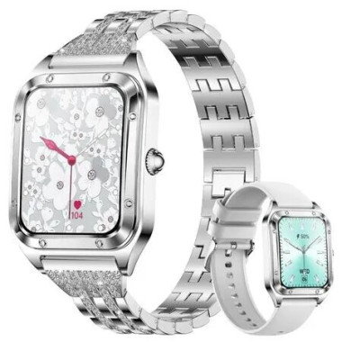 Smart Watches for Women Diamonds Answer or Make Call, 1.29 inch HD Touch Screen Women Smart Watch Android, Fitness Tracker with HR Sleep Monitor, Silver