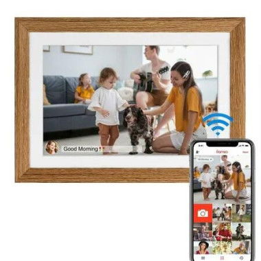 Smart WiFi 10.1-Inch Digital Photo Frame 1280x800 IPS LCD Touchscreen Auto-Rotate Portrait Landscape 32GB Memory (Wooden)