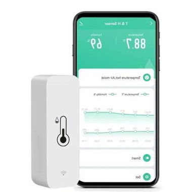 Smart WiFi Humidity and Temperature Monitor Hygrometer with Remote Monitor and Alerts, High Precision Indoor Thermometer with TUYA App (No Hub Required), Works with Alexa