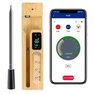 Detailed information about the product Smart Wireless Meat Thermometer with LED Display Bamboo Base, Up to 700ft App Remote Monitoring for BBQ, Grill, Oven, Rotisserie, Air Fryer, IP68 Waterproof