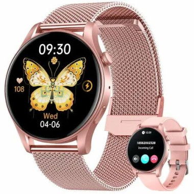 Smartwatch Womens Touchscreen Call Fitness Tracker Sleep Monitor 100 Sports Modes Android iOS 1.43inch Pink Heart Rate Waterproof