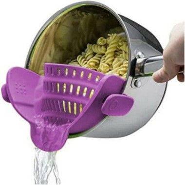 Snap N Strain Pot Strainer And Pasta Strainer - Adjustable Silicone Clip On Strainer For Pots Bowls - Kitchen Colander-Purple