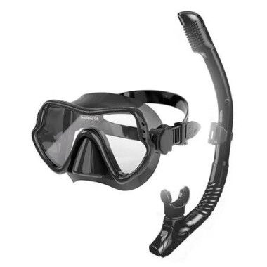 Snorkel Mask Set 180 Degree Anti Fog, Snorkel Set Scuba Diving mask with Soft Silicone Anti-Leak Comfortable Snorkel Set (Black)